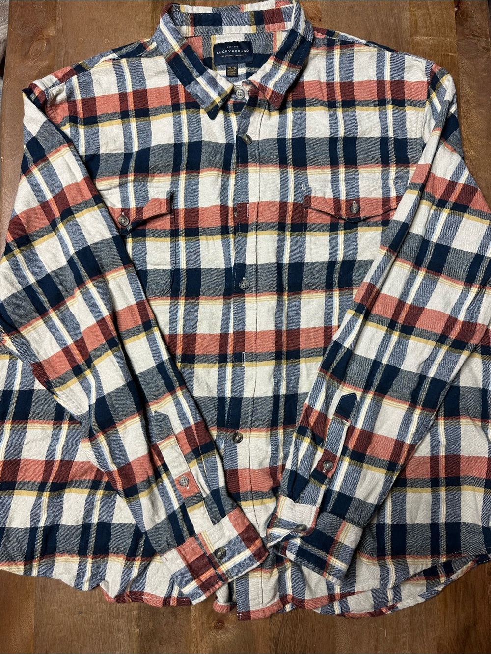 Lucky Brand Plaid Flannel Shirt in Navy, Rust & Cream